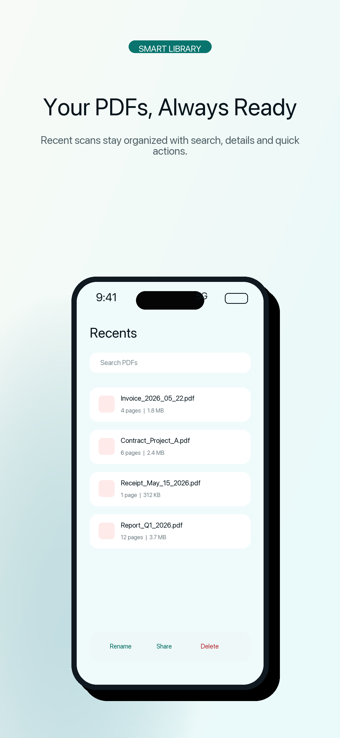 QuickScanToPDF recents library screen